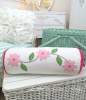COTTAGE CHIC PINK EMBROIDERED FLOWERS BOLSTER PILLOW